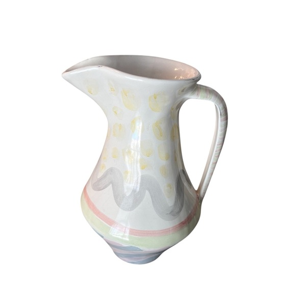 McKenzie Childs Large 12” Pitcher Hand Painted Rare Retired Pastel - Picture 1 of 9